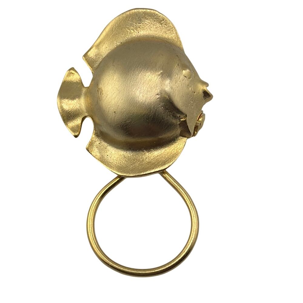 Vintage Gold Tone Fish Brushed Metal Brooch
